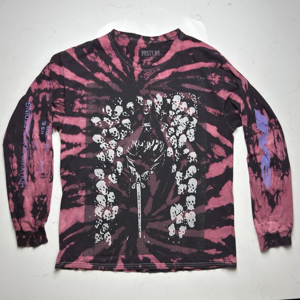Post Malone Hollywoods Bleeding Tour T-Shirt LARGE Tie Dye Posty Co Long Sleeve